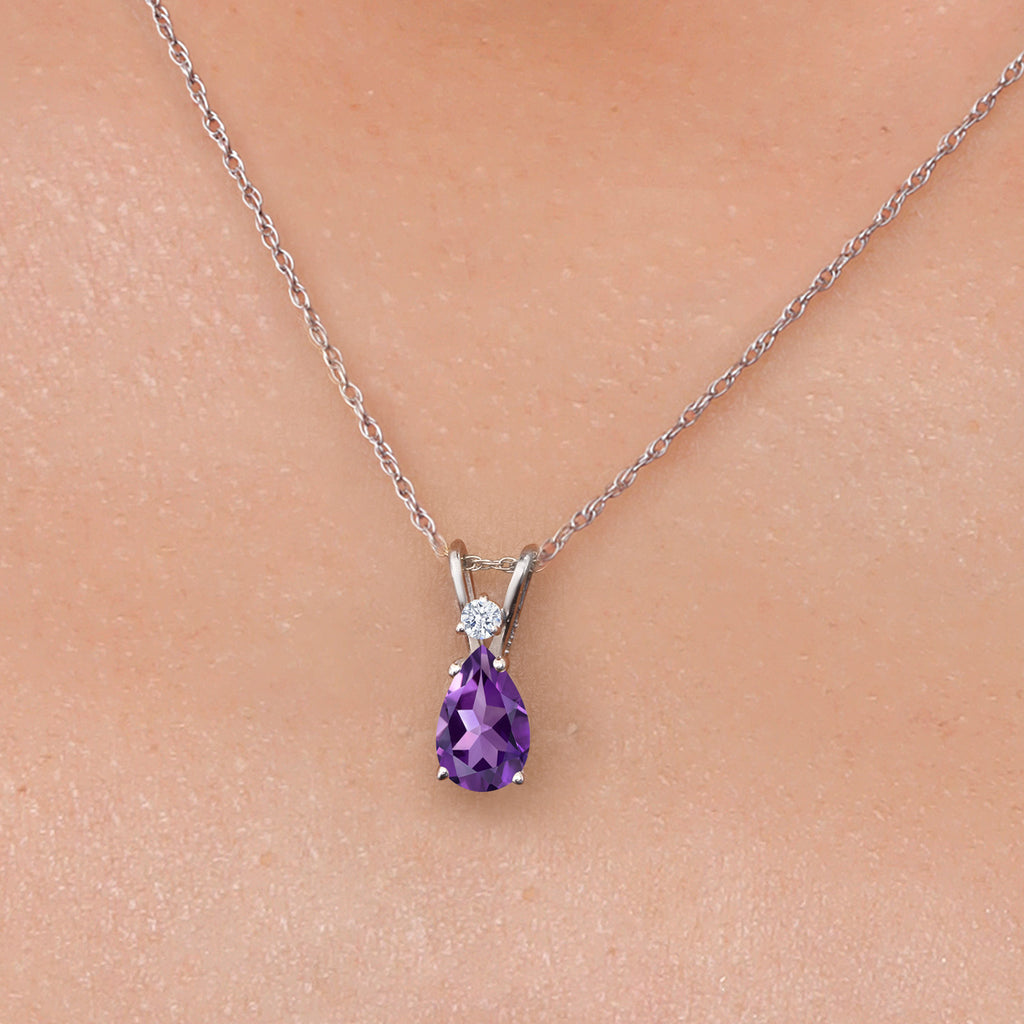 Amethyst and Zirconia_Pendant in 14K White Gold