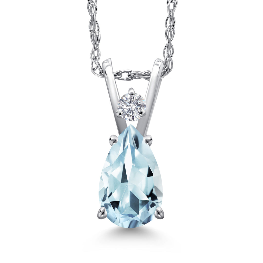 Aquamarine - March_Pendant in 14K White Gold