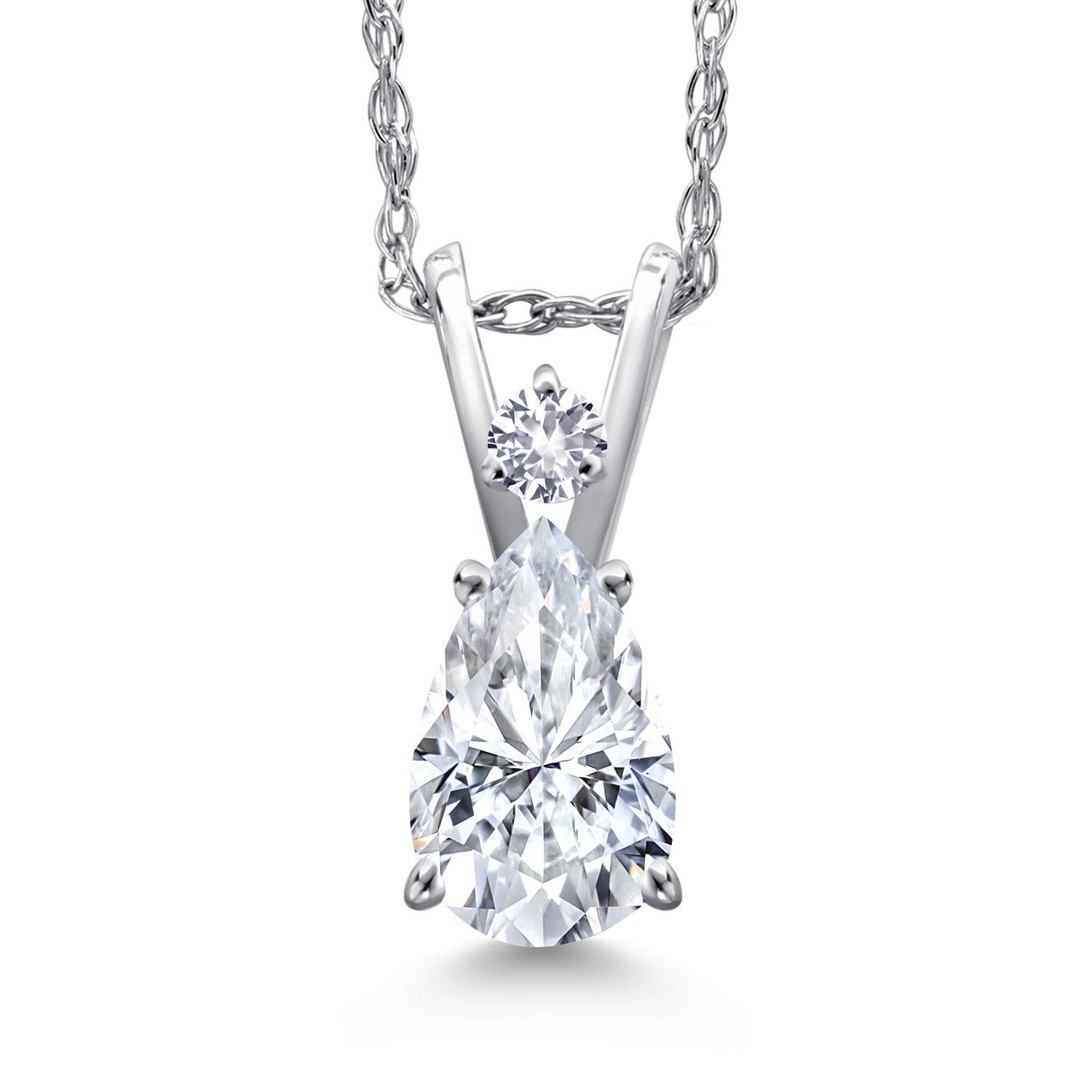 Moissanite and Created Sapphire_Pendant in 14K White Gold
