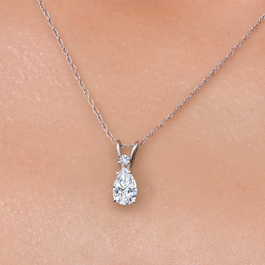 Moissanite and Created Sapphire_Pendant in 14K White Gold