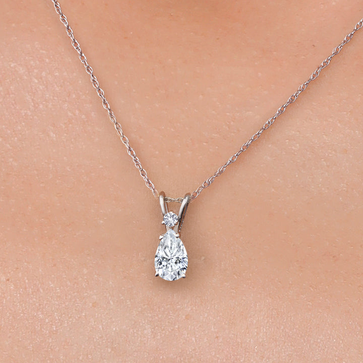 Moissanite and Created Sapphire_Pendant in 14K White Gold