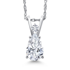 Moissanite and Diamond_Pendant in 14K White Gold