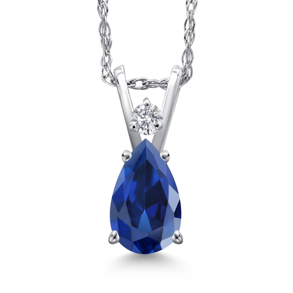 Blue Created Sapphire - September_Pendant in 14K White Gold
