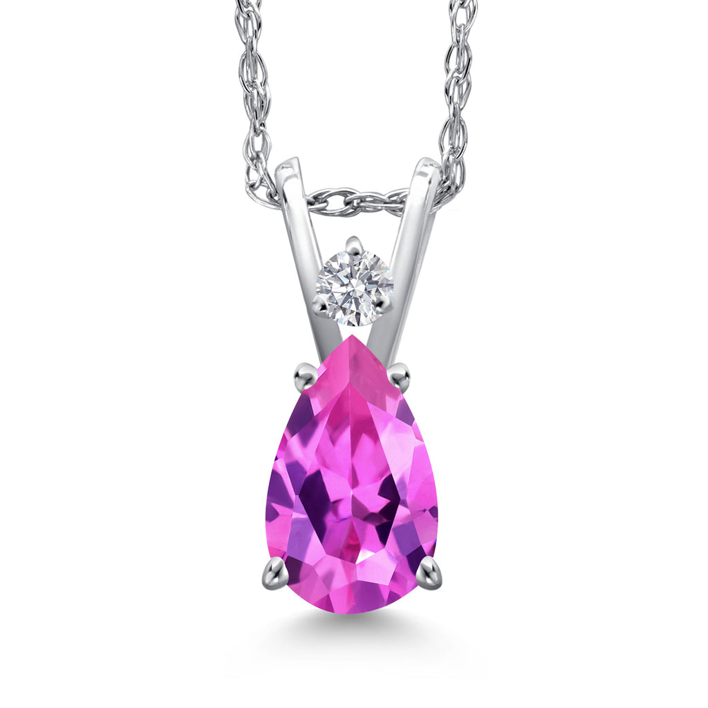 Pink Created Sapphire - September_Pendant in 14K White Gold