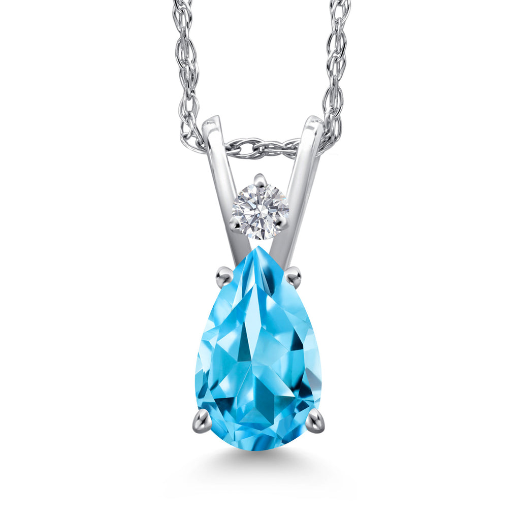 Swiss Blue Topaz - November_Pendant in 14K White Gold