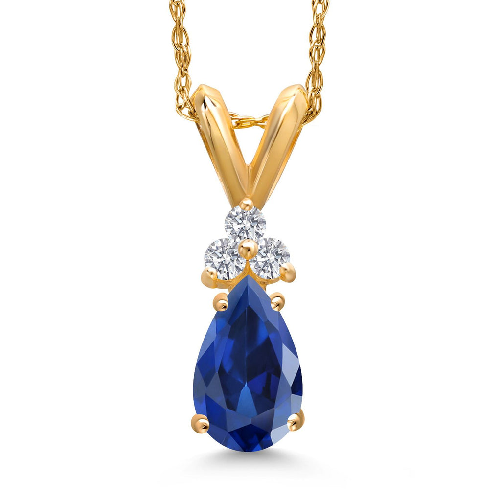 Blue Created Sapphire - September_Pendant in 14K Yellow Gold