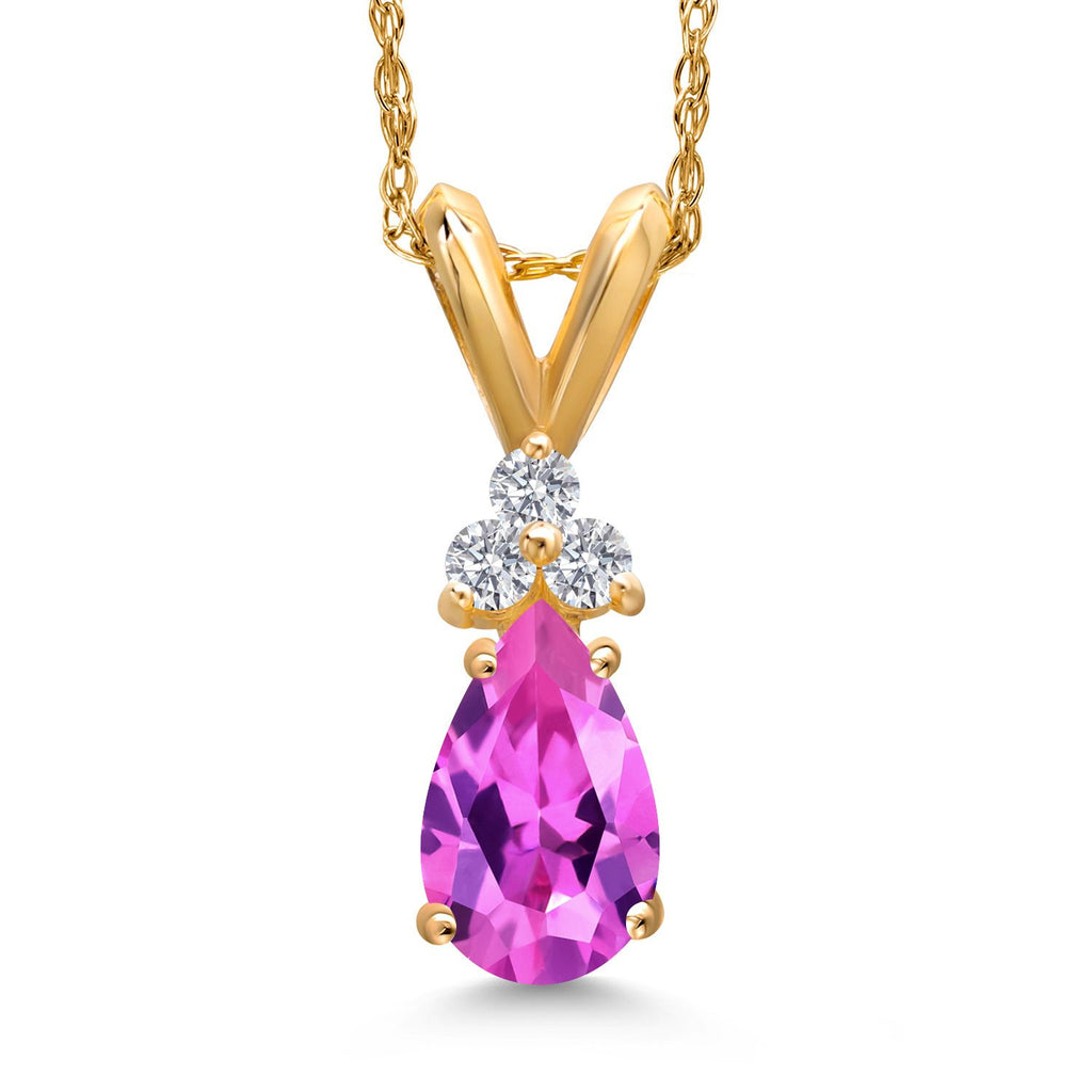 Pink Created Sapphire - September_Pendant in 14K Yellow Gold