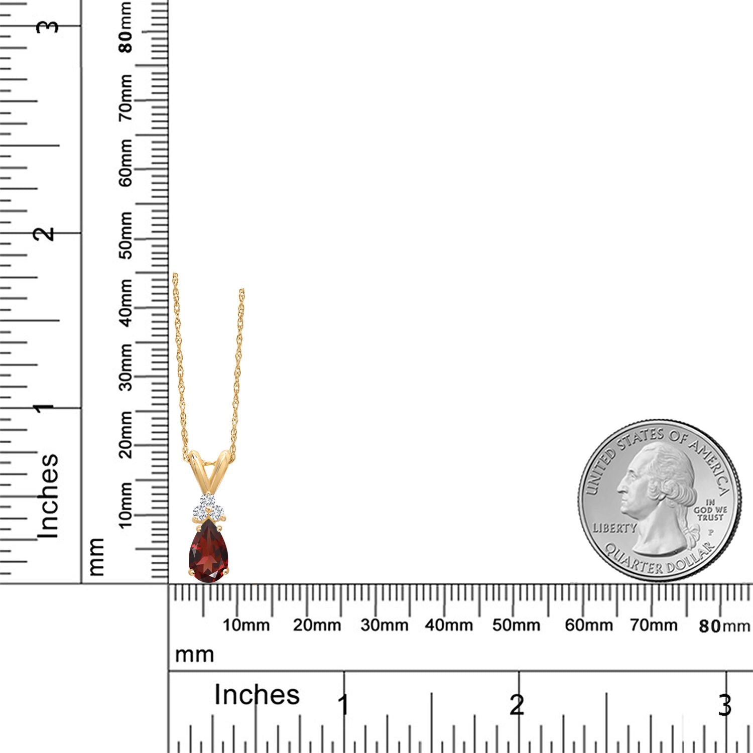 14K Yellow Gold 7X5MM Pear Shape Red Garnet and 3 Round Lab Grown Diamond Pendant Necklace | 0.85 Cttw | Gemstone Birthstone | Gold Necklace for Women | With 18 Inch Chain