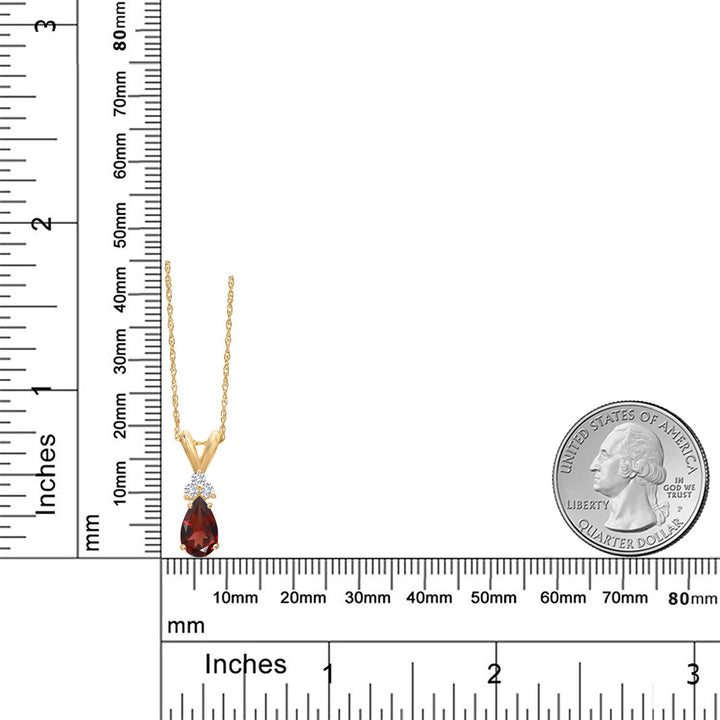 14K Yellow Gold 7X5MM Pear Shape Red Garnet and 3 Round Lab Grown Diamond Pendant Necklace | 0.85 Cttw | Gemstone Birthstone | Gold Necklace for Women | With 18 Inch Chain