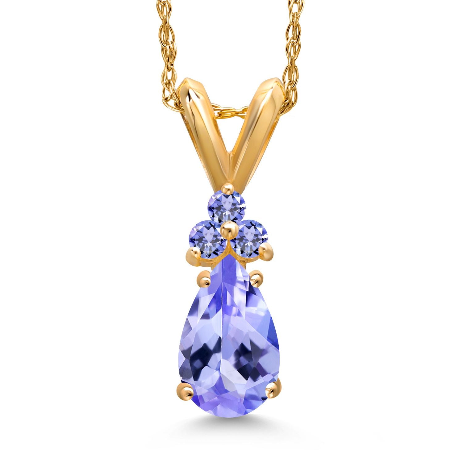 14K Yellow Gold Blue Tanzanite Pendant Necklace for Women | 0.75 Cttw | Gemstone December Birthstone | Pear Shape 7X5MM | With 18 Inch Chain