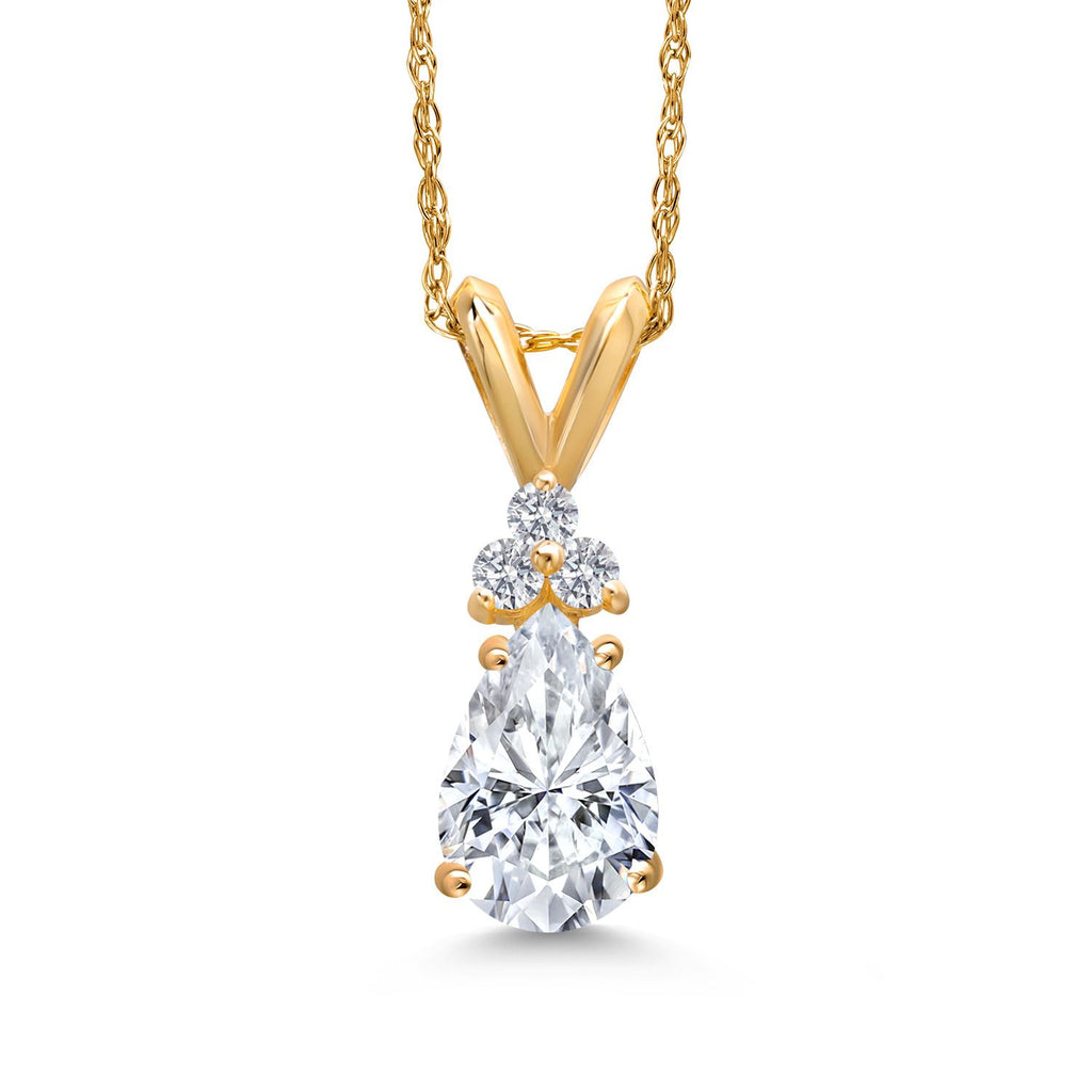 White Moissanite - April_Pendant in 14K Yellow Gold