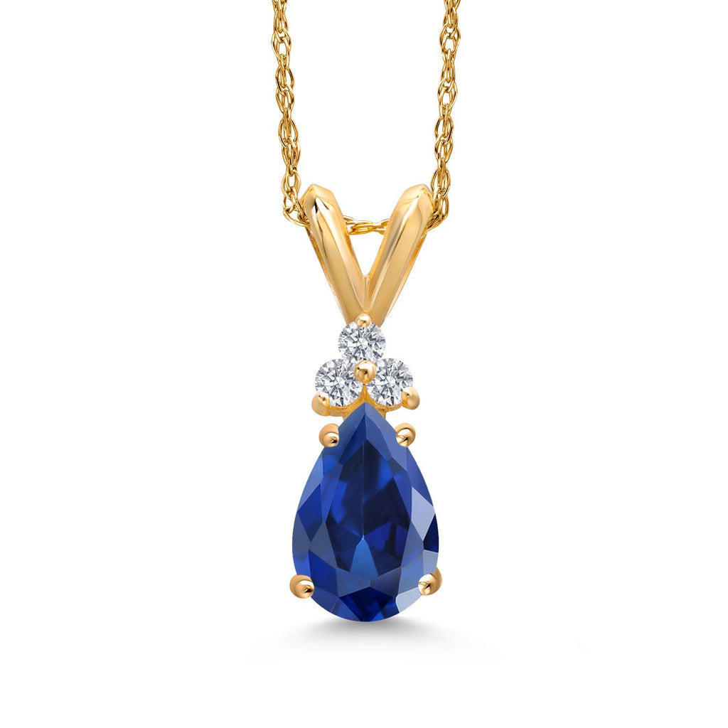 Blue Created Sapphire - September_Pendant in 14K Yellow Gold