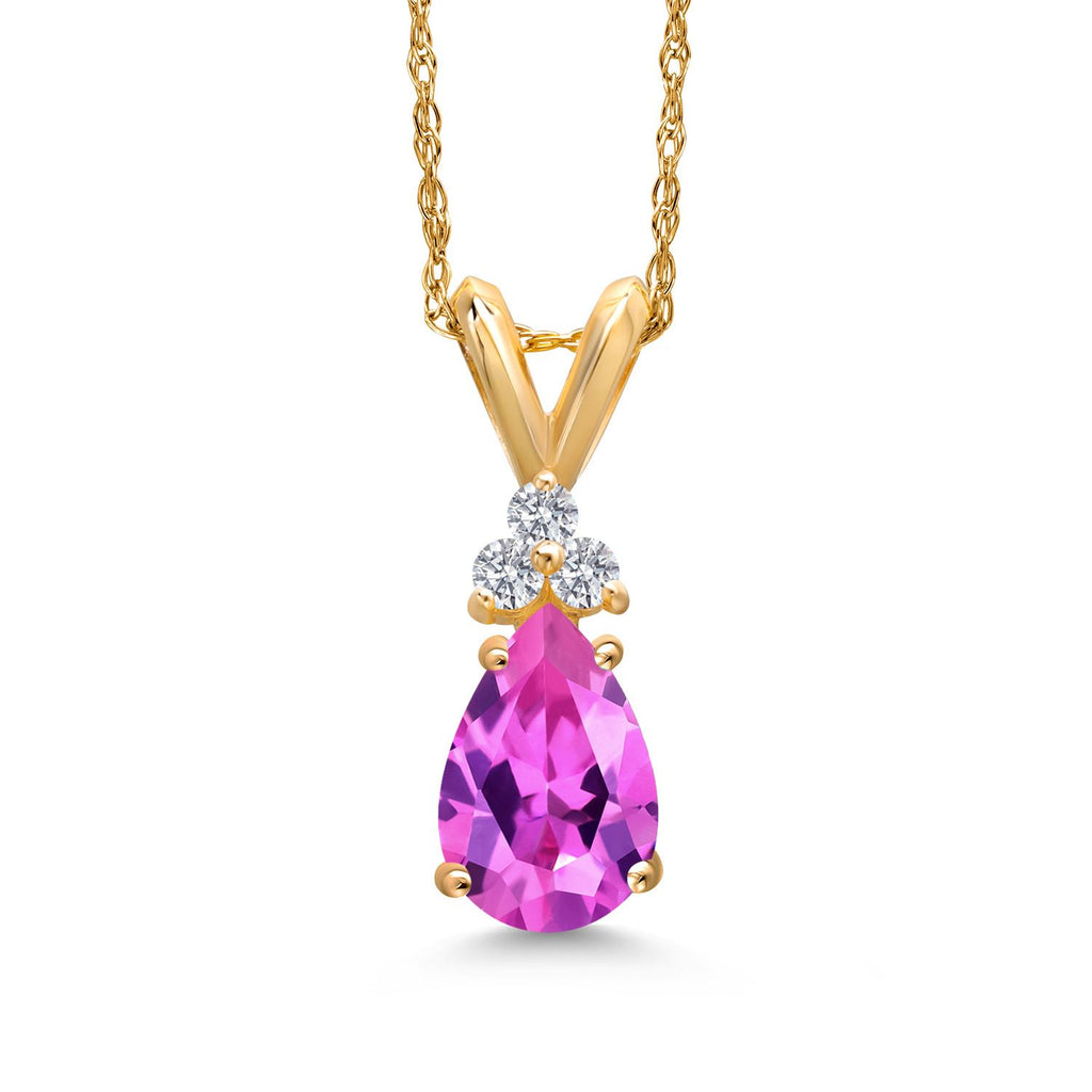 Pink Created Sapphire - September_Pendant in 14K Yellow Gold