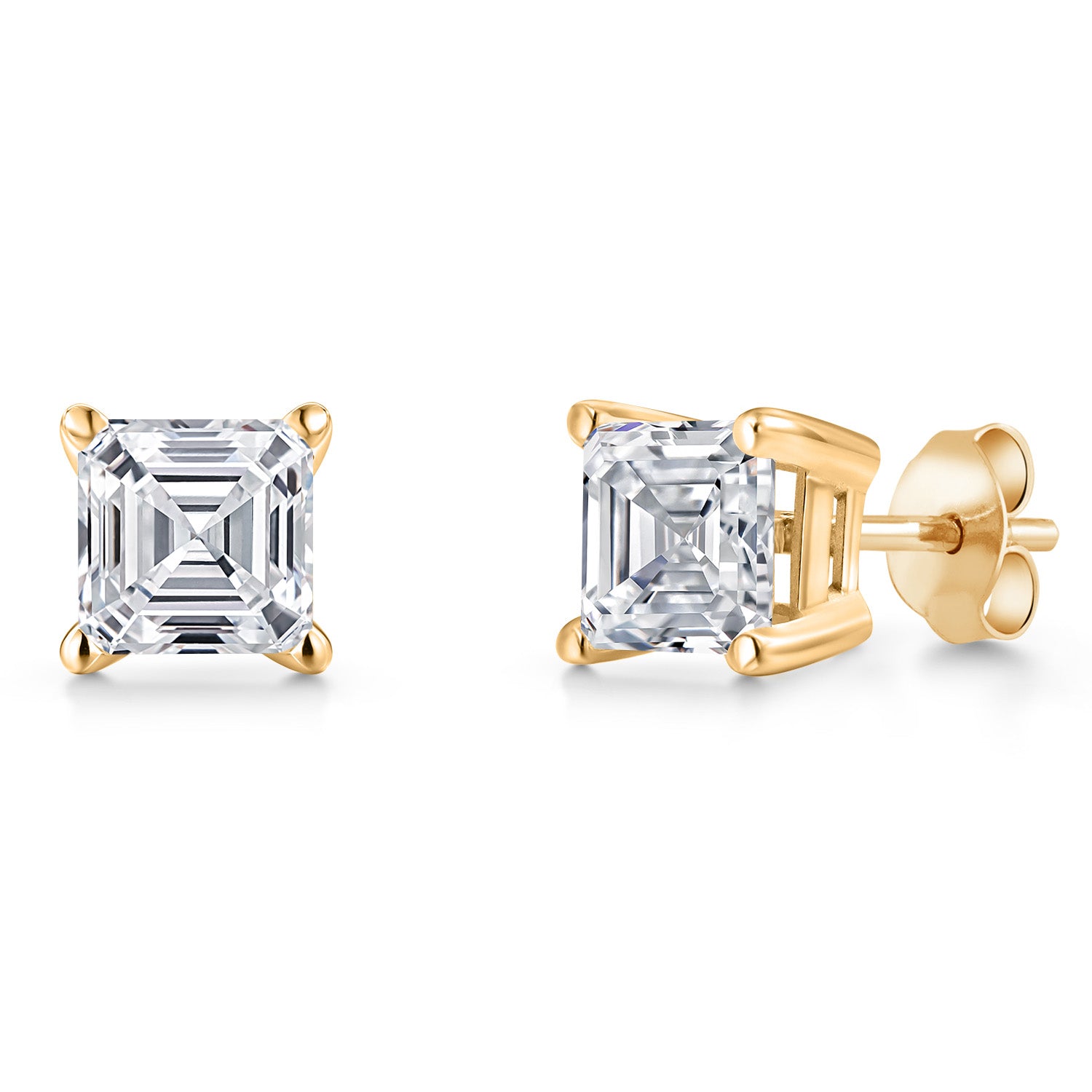 1.00 Cttw 14K Yellow Gold Lab Grown Diamond Stud Earrings | Gemstone April Birthstone | Asscher Cut 4.5MM | DEF Color | VVS-VS Clarity | Gold Earrings For Women