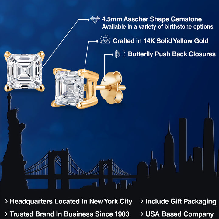 1.00 Cttw 14K Yellow Gold Lab Grown Diamond Stud Earrings | Gemstone April Birthstone | Asscher Cut 4.5MM | DEF Color | VVS-VS Clarity | Gold Earrings For Women