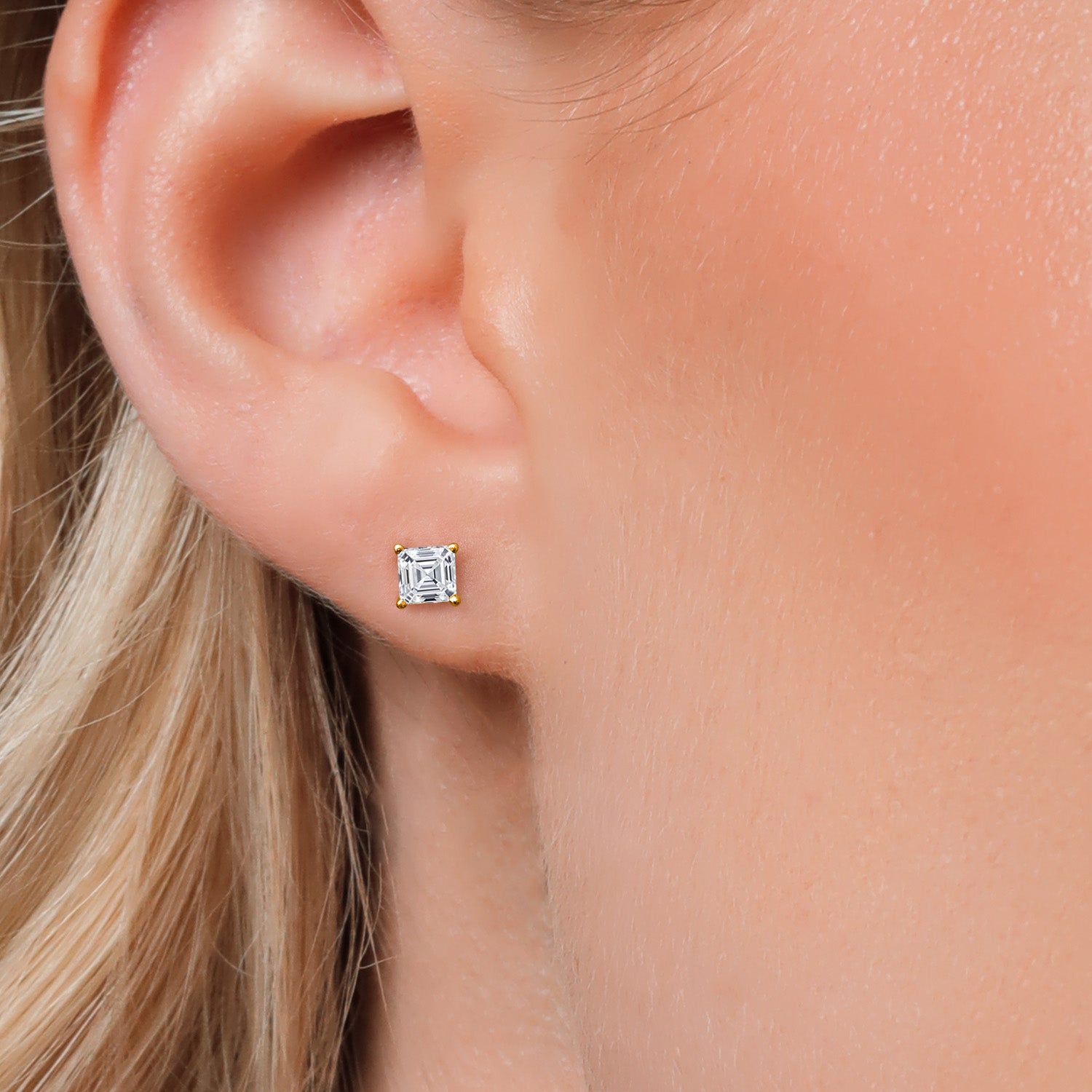 1.00 Cttw 14K Yellow Gold Lab Grown Diamond Stud Earrings | Gemstone April Birthstone | Asscher Cut 4.5MM | DEF Color | VVS-VS Clarity | Gold Earrings For Women