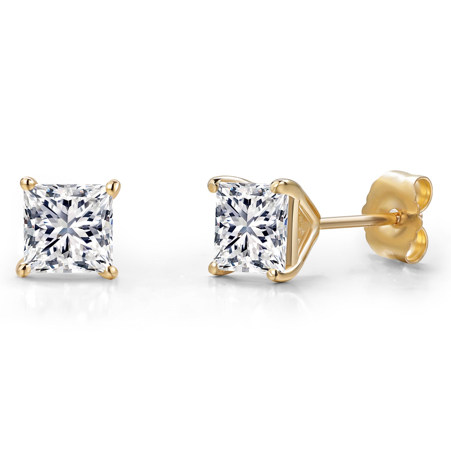 2.00 Cttw IGI Certified Lab Grown Diamond Stud Earrings For Women in 14K Yellow Gold | 1 Ct each Princess Cut | VS1 Clarity | E-F Color