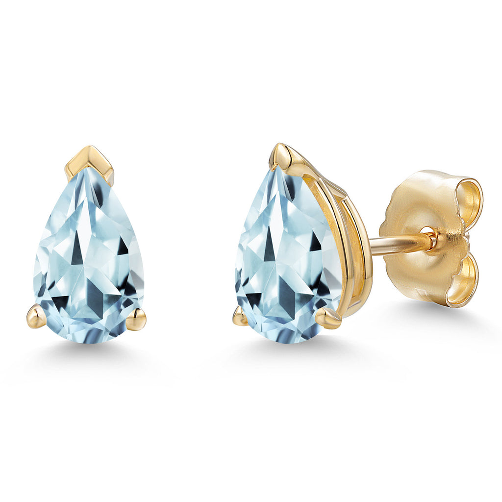 Aquamarine - March_Earrings in 10K Yellow Gold