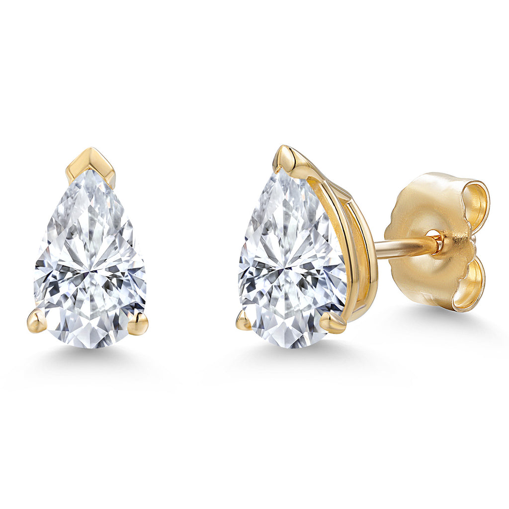 White Moissanite - April_Earrings in 10K Yellow Gold