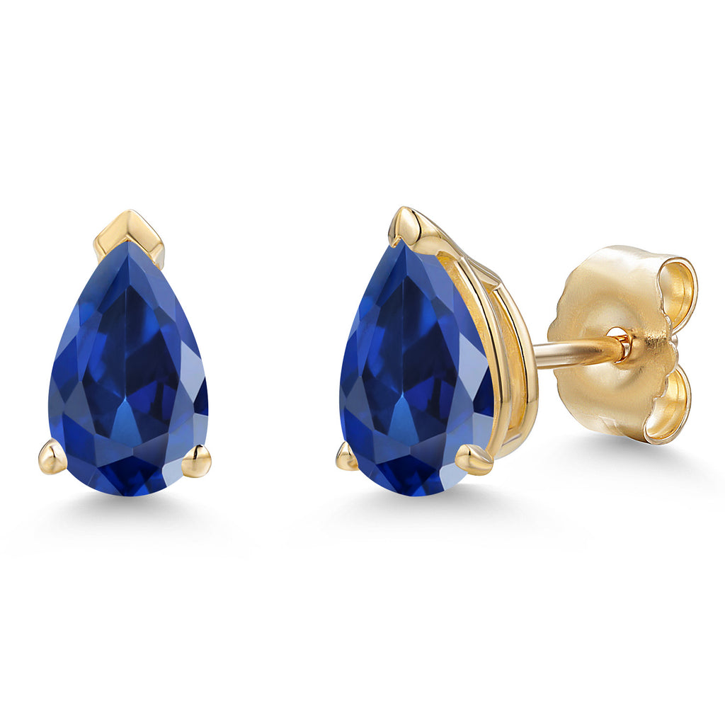 Blue Created Sapphire - September_Earrings in 10K Yellow Gold