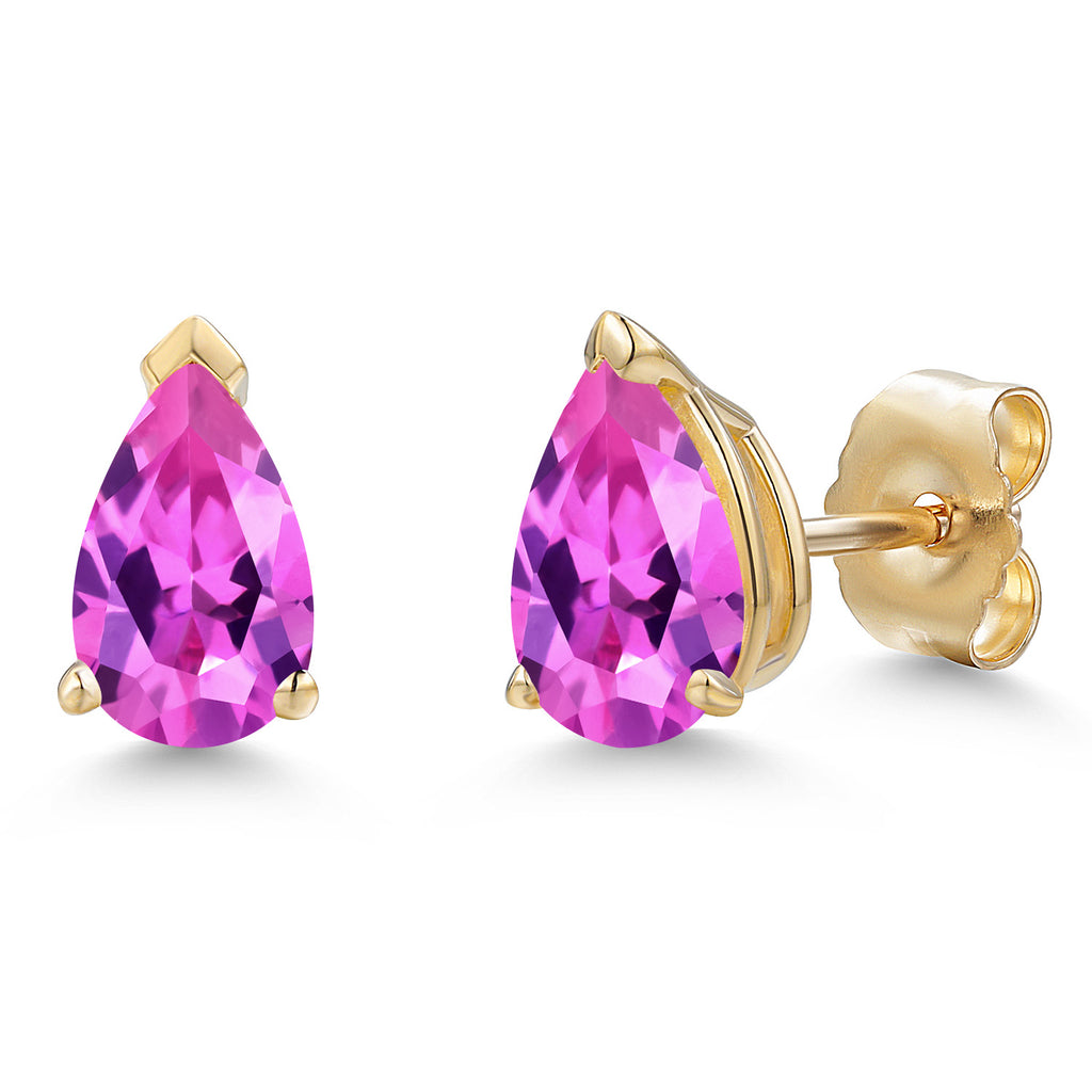 Pink Created Sapphire - September_Earrings in 10K Yellow Gold