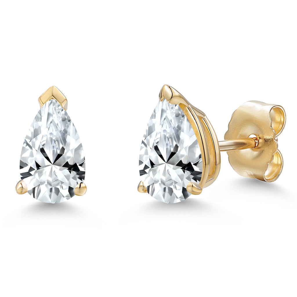 White Created Sapphire - September_Earrings in 10K Yellow Gold