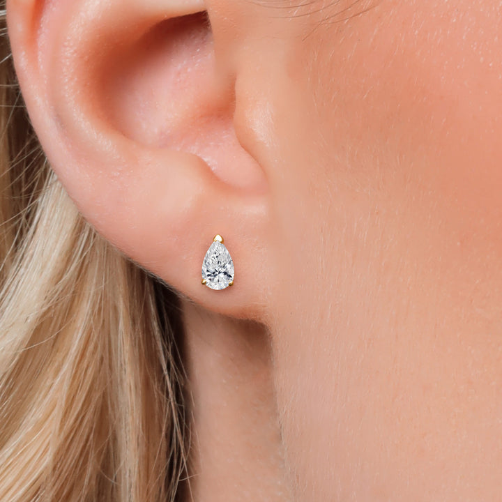 10K Yellow Gold Lab Grown Diamond Teardrop Stud Earrings for Women | 1.04 Cttw | Gemstone April Birthstone | DEF Color | VVS-VS Clarity | Pear Shape 7X5MM