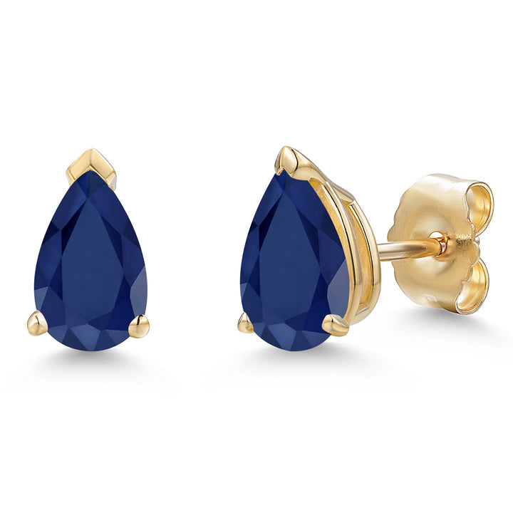 10K Yellow Gold Blue Sapphire Stud Earrings for Women | 1.78 Cttw | Gemstone September Birthstone | Pear Shape 7X5MM