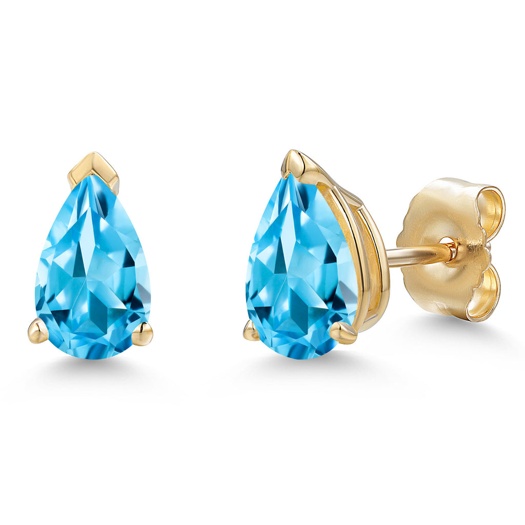 Swiss Blue Topaz - November_Earrings in 10K Yellow Gold