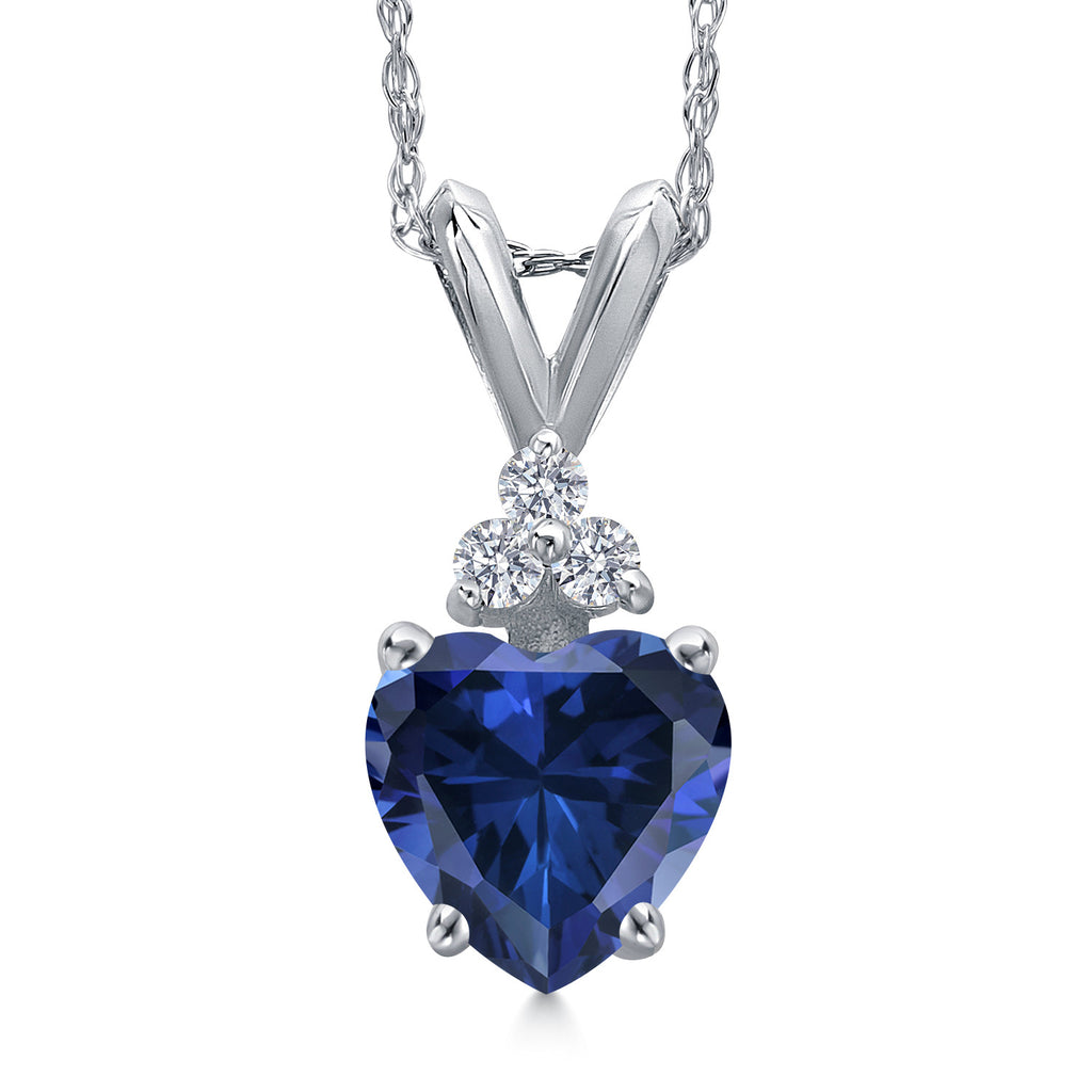 Blue Created Sapphire - September_Pendant in 14K White Gold
