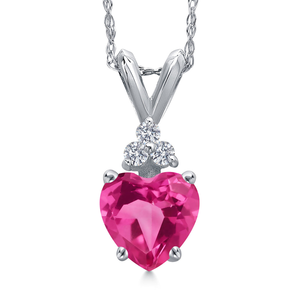 Pink Created Sapphire - September_Pendant in 14K White Gold