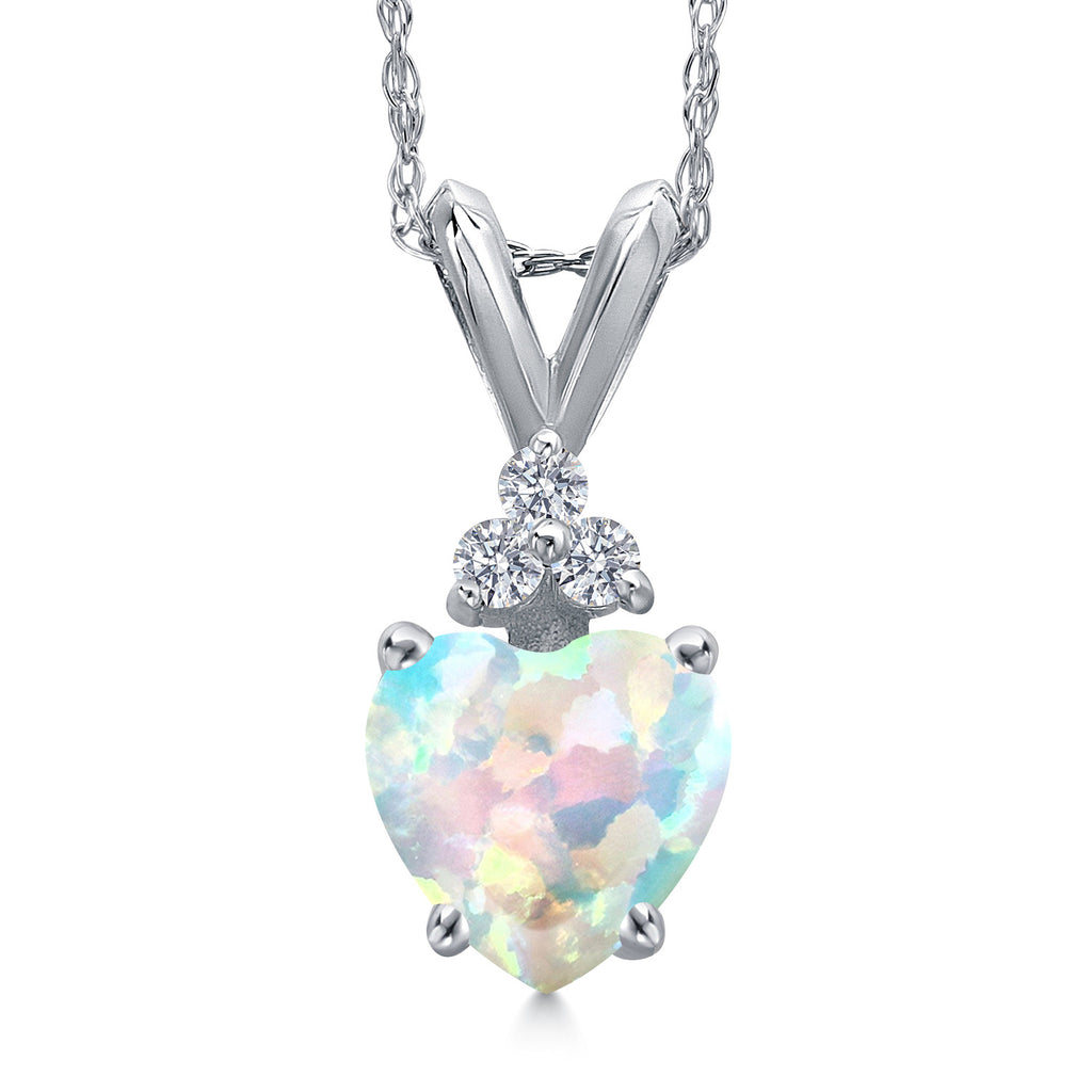 White Simulated Opal - October_Pendant in 14K White Gold