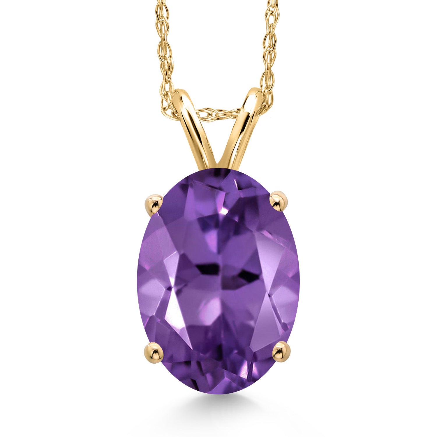 14K Yellow Gold Purple Amethyst Pendant Necklace for Women | 2.30 Cttw | Gemstone February Birthstone | Oval 10X8MM | With 18 Inch Chain