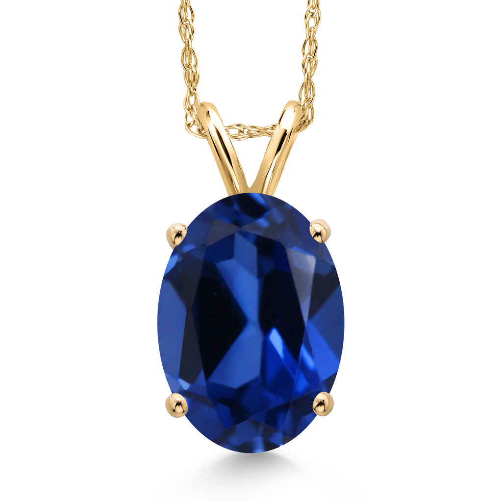 Blue Created Sapphire - September_Pendant in 14K Yellow Gold
