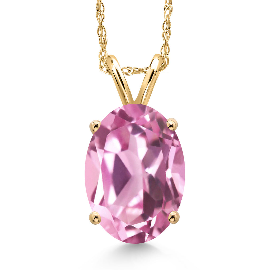 Light Pink Created Sapphire - September_Pendant in 14K Yellow Gold