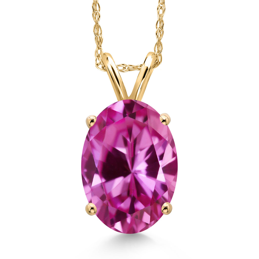 Pink Created Sapphire - September_Pendant in 14K Yellow Gold