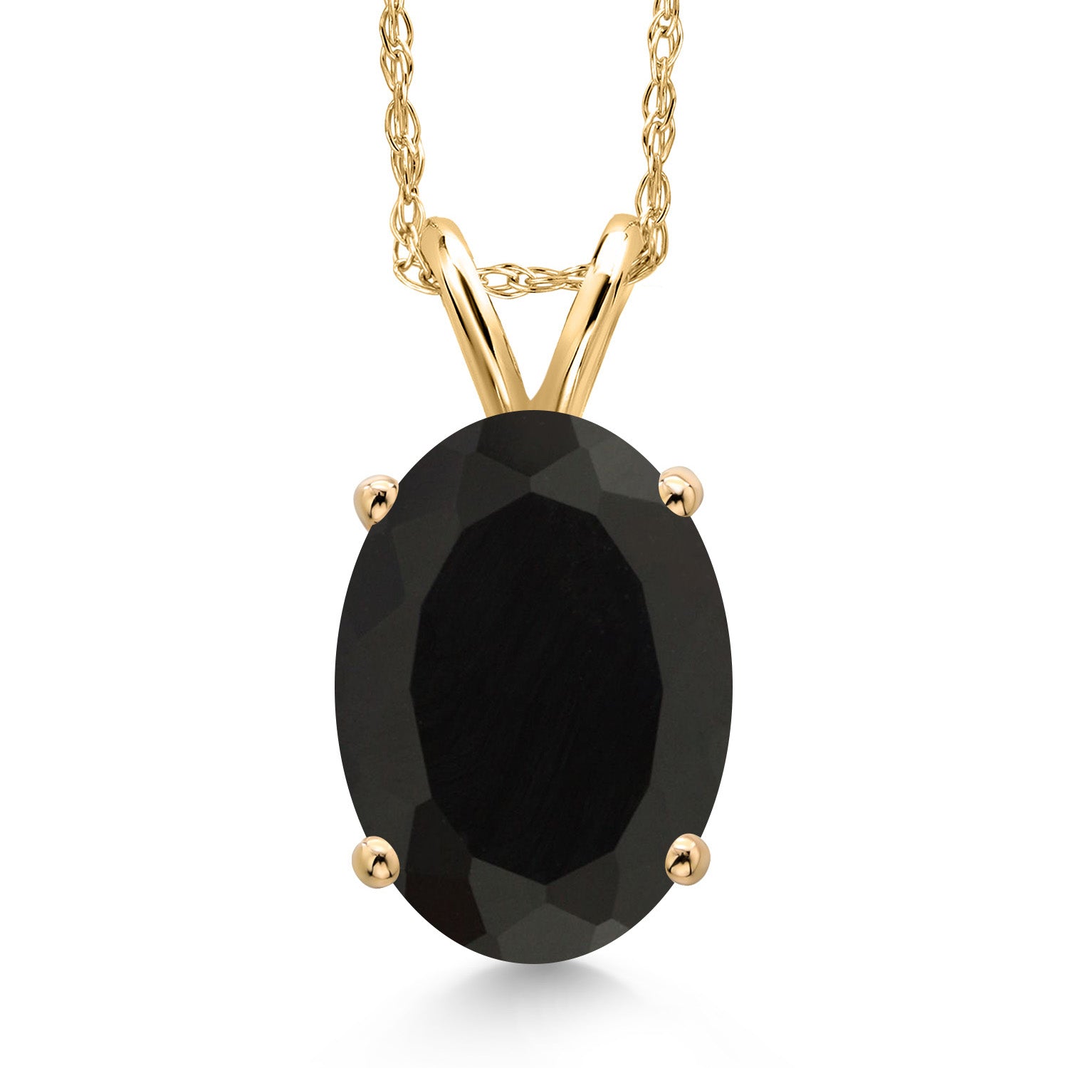 14K Yellow Gold Black Onyx Pendant Necklace for Women | 2.50 Cttw | Gemstone December Birthstone | Oval 10X8MM | With 18 Inch Chain