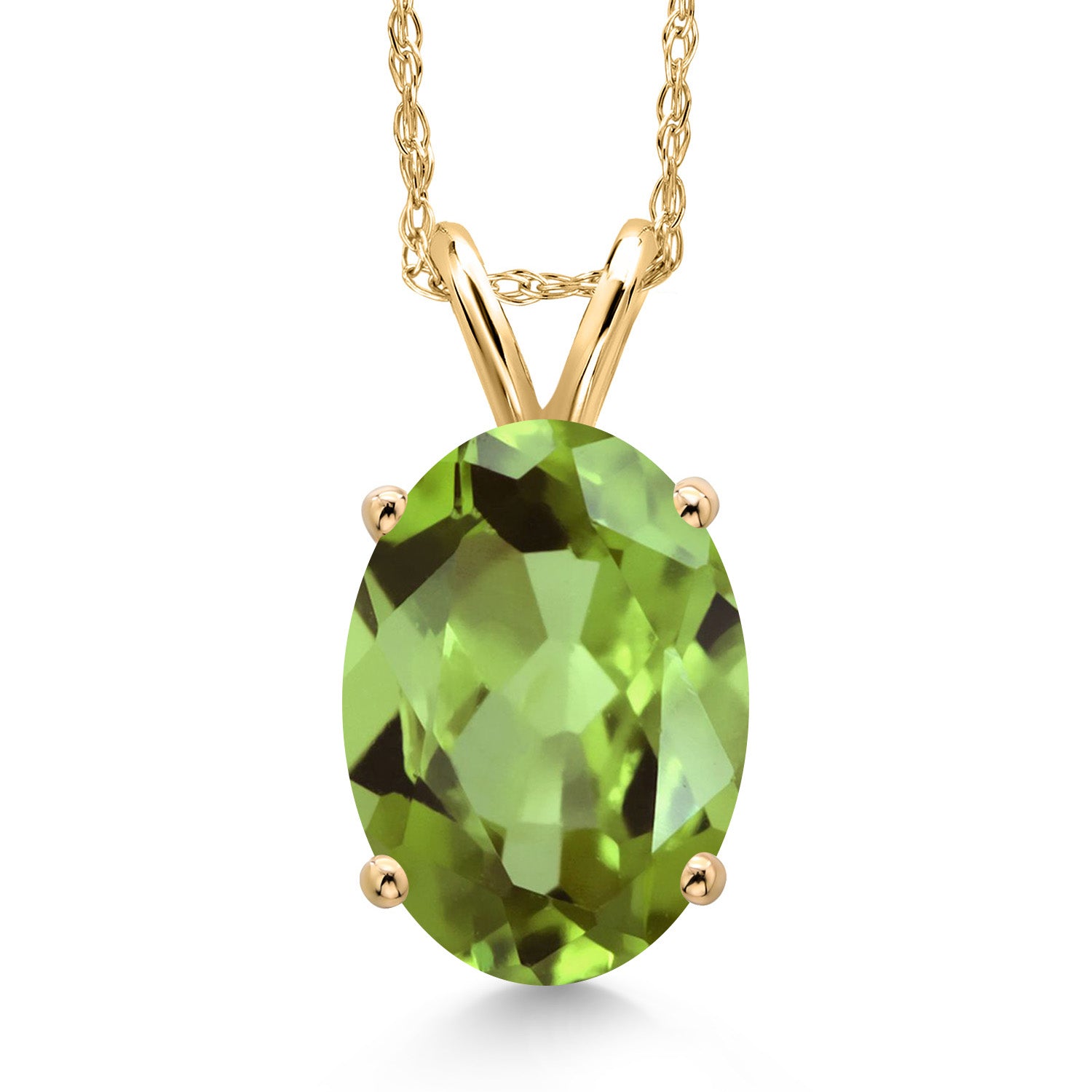 14K Yellow Gold Green Peridot Pendant Necklace for Women | 2.80 Cttw | Gemstone August Birthstone | Oval 10X8MM | With 18 Inch Chain