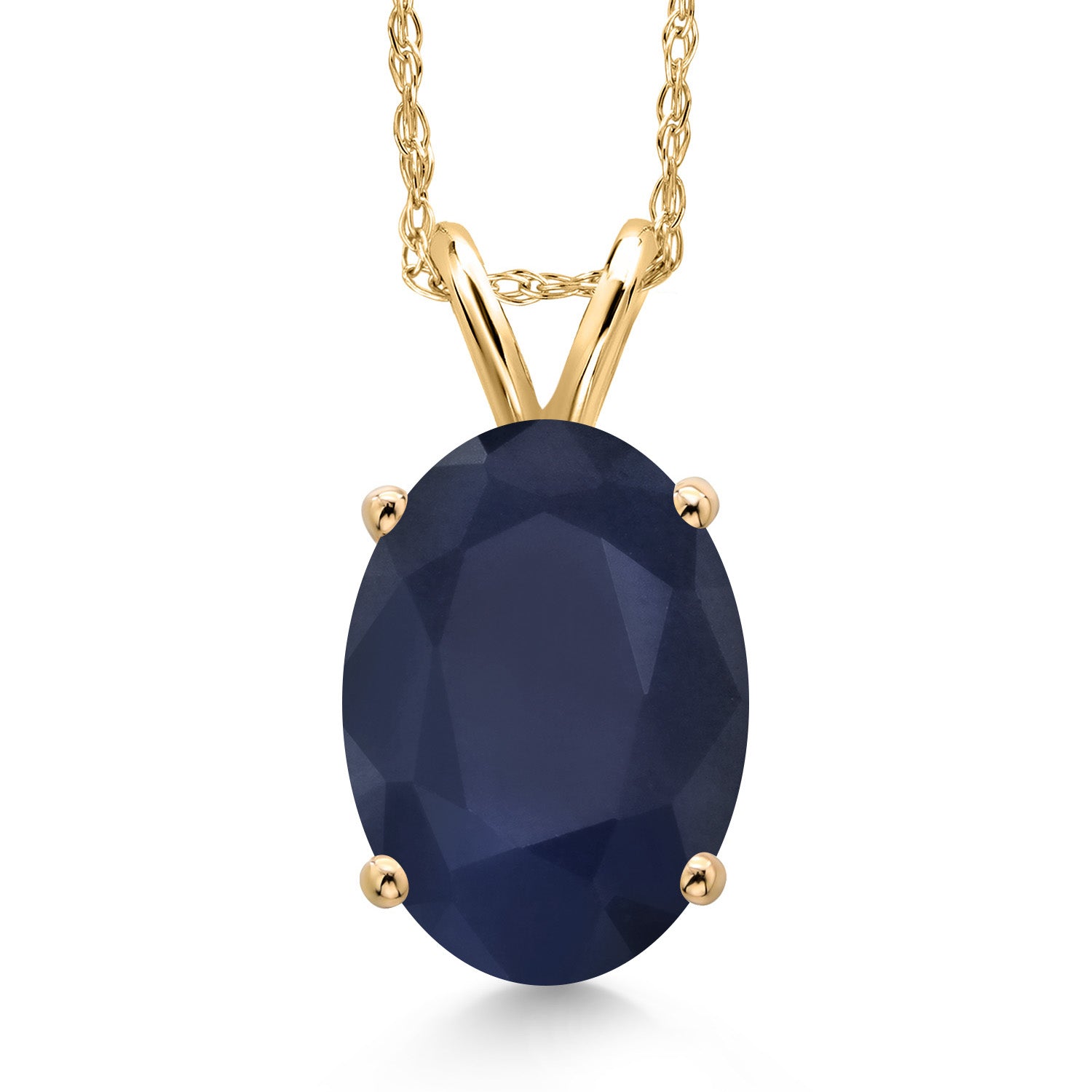 14K Yellow Gold Blue Sapphire Pendant Necklace for Women | 3.00 Cttw | Gemstone September Birthstone | Oval 10X8MM | With 18 Inch Chain