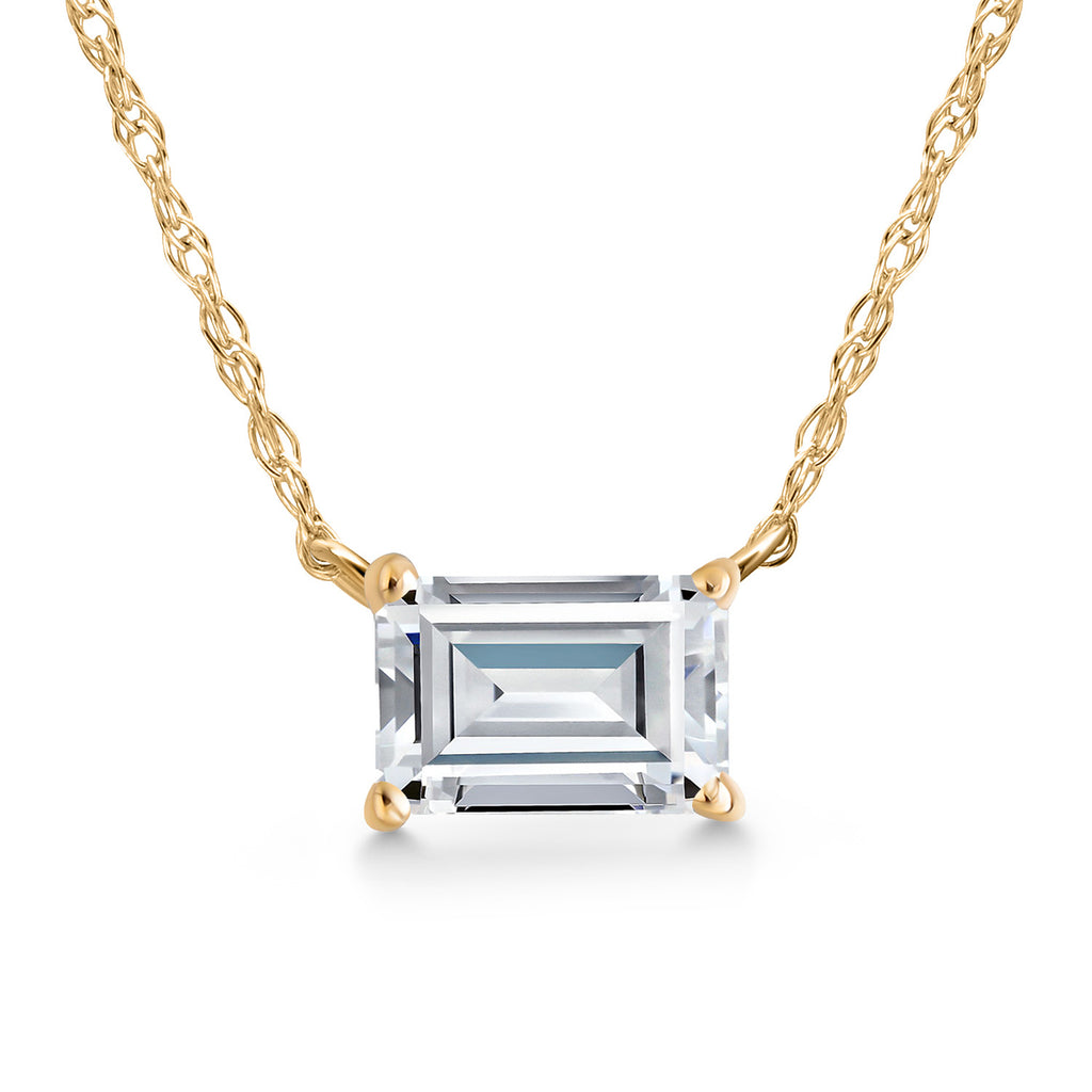 White Moissanite - April_Necklace in 10K Yellow Gold