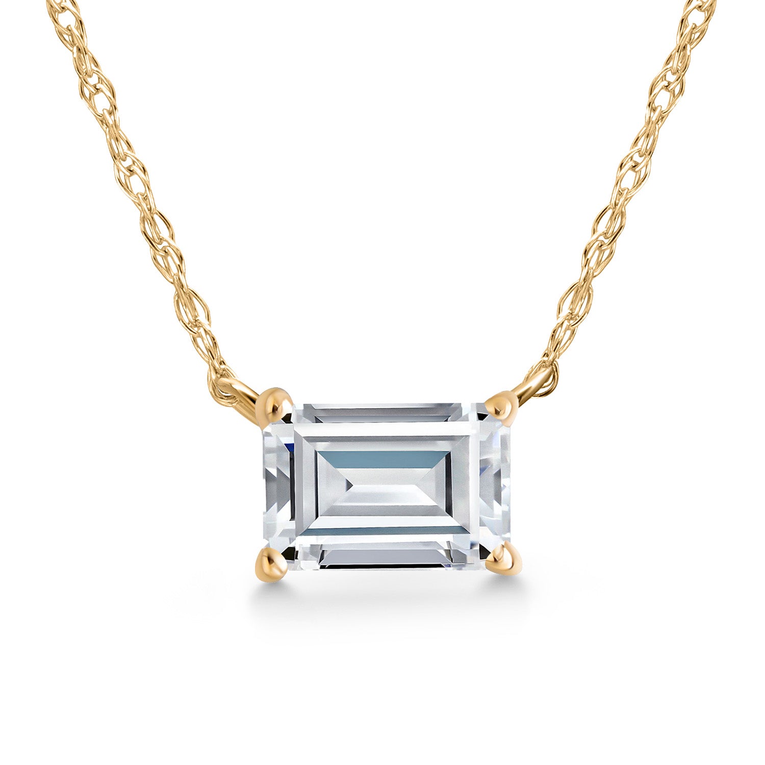 10K Yellow Gold White Moissanite Pendant Necklace for Women | 0.57 Cttw | Emerald Cut 6X4MM | Gold Necklace For Women | With 18 Inch Chain