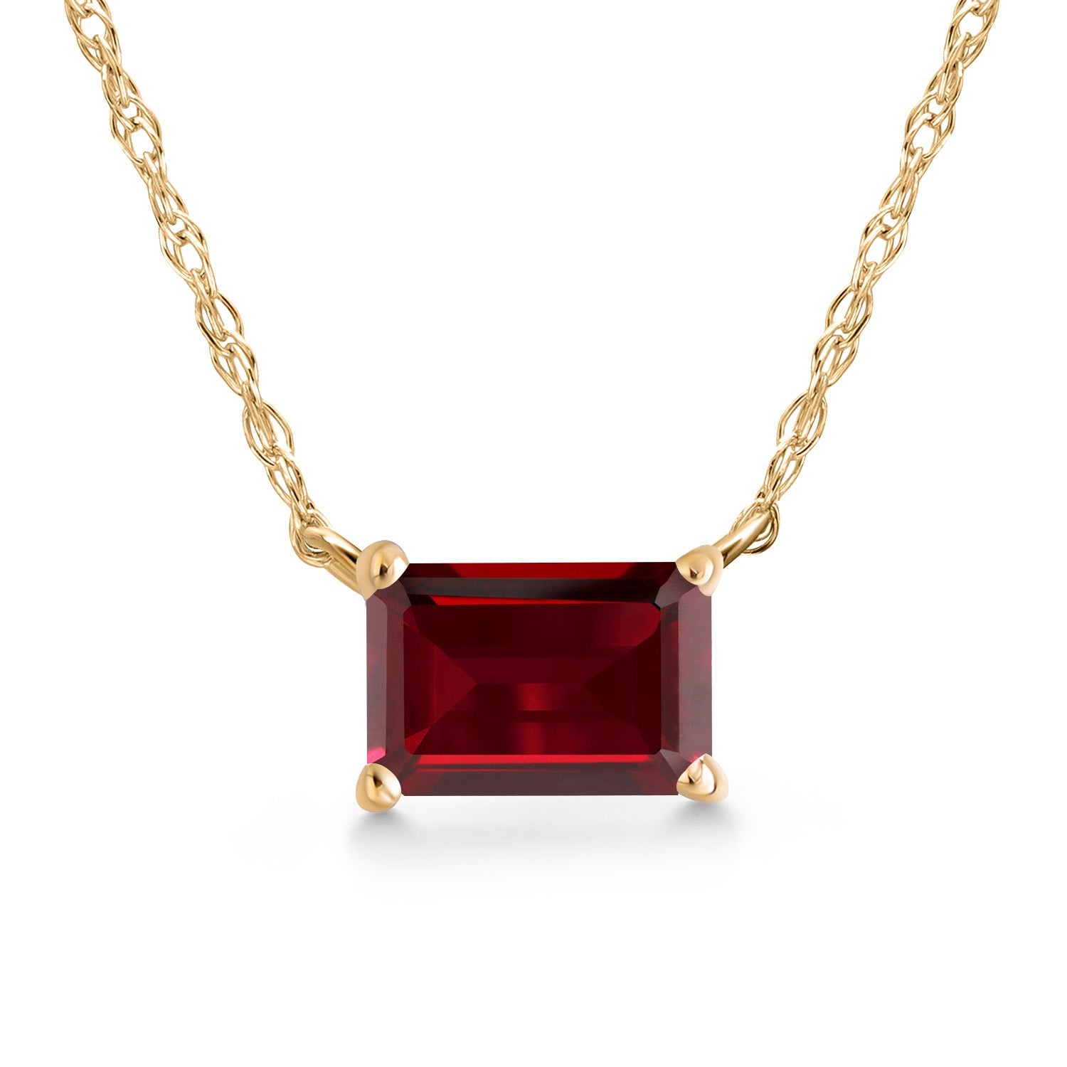 10K Yellow Gold Red Garnet Pendant Necklace for Women | 0.80 Cttw | Gemstone January Birthstone | Emerald Cut 6X4MM | With 18 Inch Chain