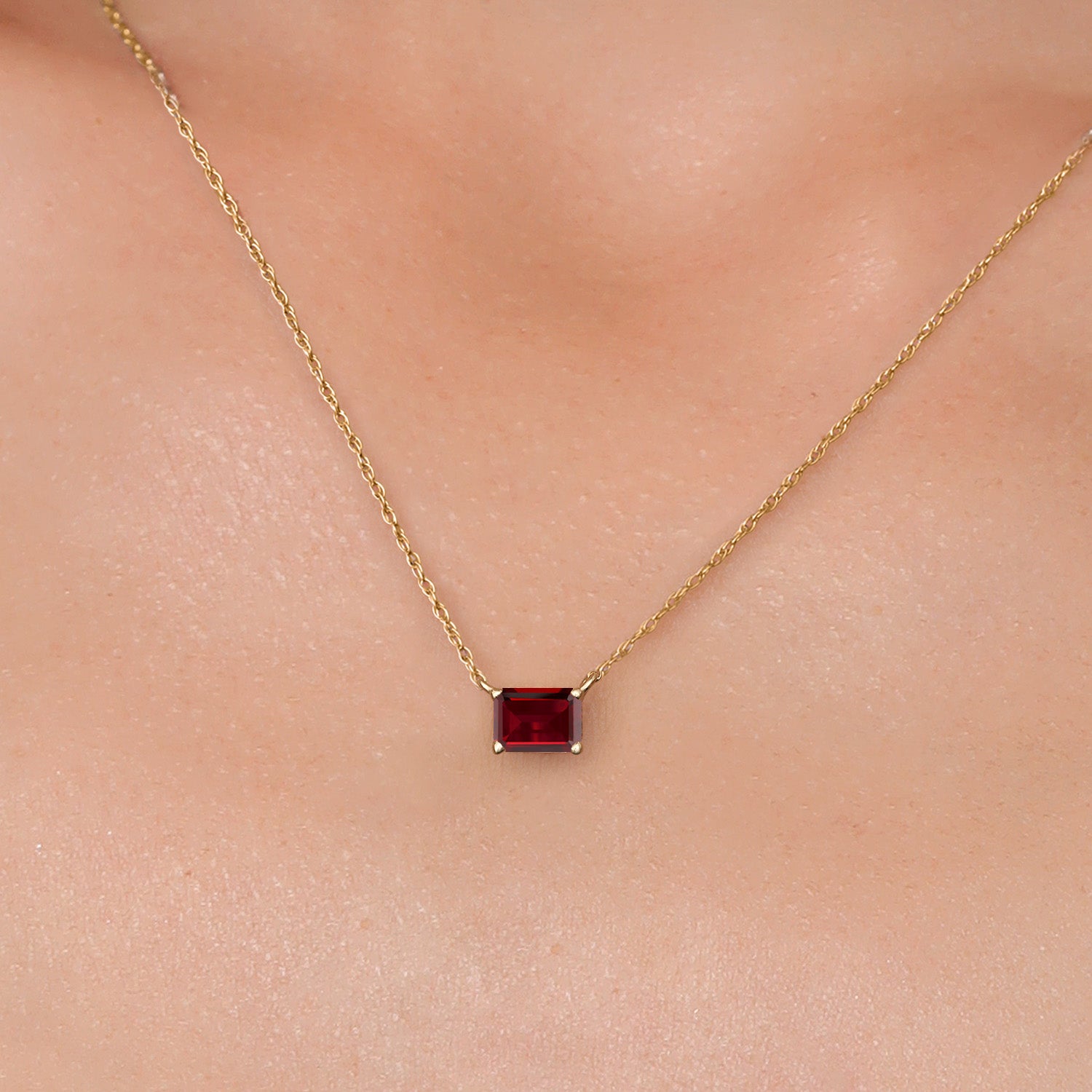 10K Yellow Gold Red Garnet Pendant Necklace for Women | 0.80 Cttw | Gemstone January Birthstone | Emerald Cut 6X4MM | With 18 Inch Chain