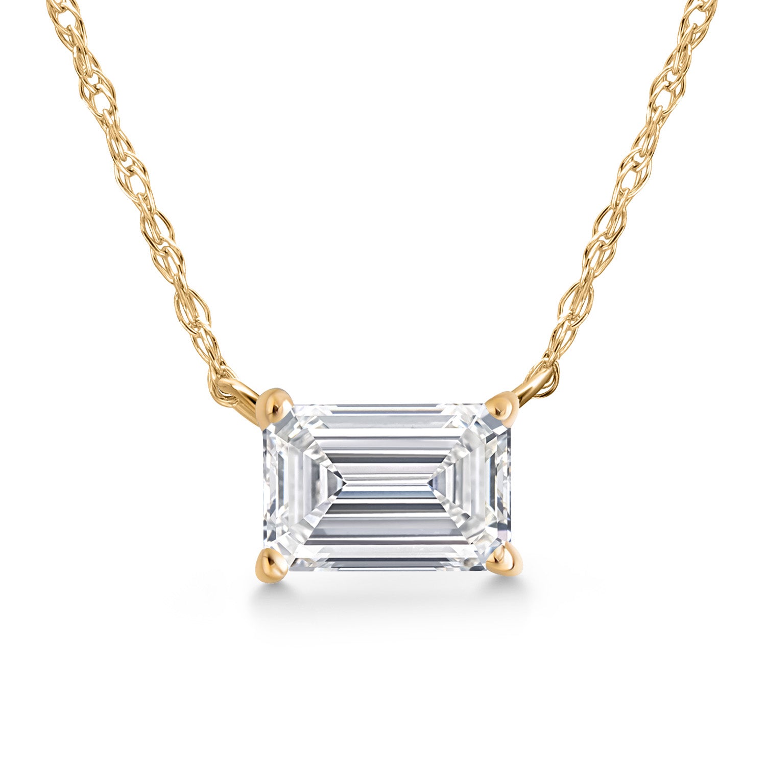 10K Yellow Gold Lab Grown Diamond Pendant Necklace for Women | 0.65 Cttw | Gemstone April Birthstone | Emerald Cut 6X4MM | DEF Color | VVS-VS Clarity | With 18 Inch Chain