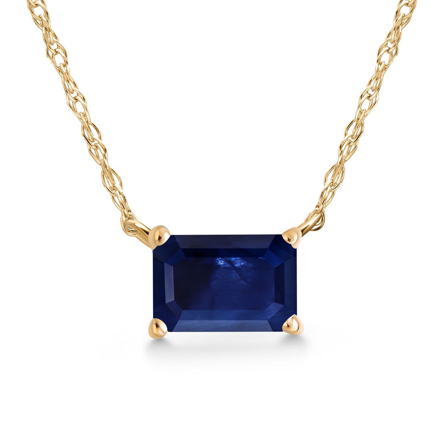 10K Yellow Gold Blue Sapphire Pendant Necklace for Women | 0.62 Cttw | Gemstone September Birthstone | Emerald Cut 6X4MM | With 18 Inch Chain