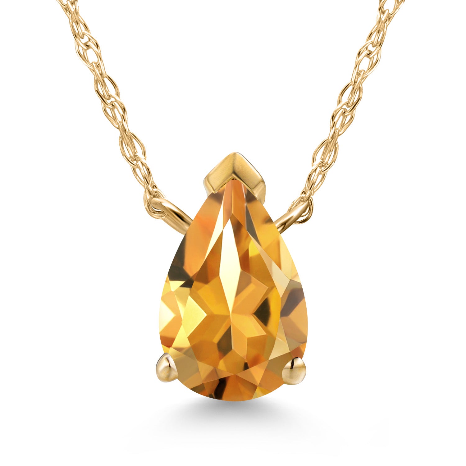 10K Yellow Gold Yellow Citrine Pendant Necklace for Women | 0.84 Cttw | Gemstone November Birthstone | Pear Shape 7X5MM | With 18 Inch Chain