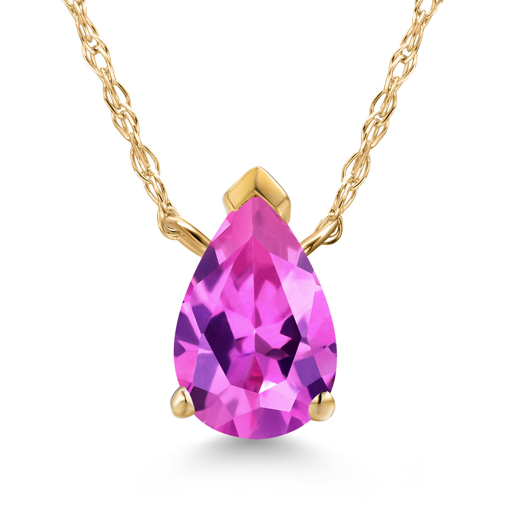 Pink Created Sapphire - September_Necklace in 10K Yellow Gold