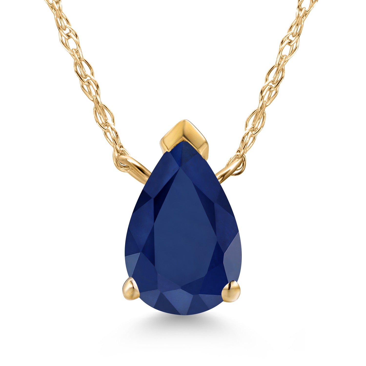 10K Yellow Gold Blue Sapphire Pendant Necklace for Women | 0.89 Cttw | Gemstone September Birthstone | Pear Shape 7X5MM | With 18 Inch Chain