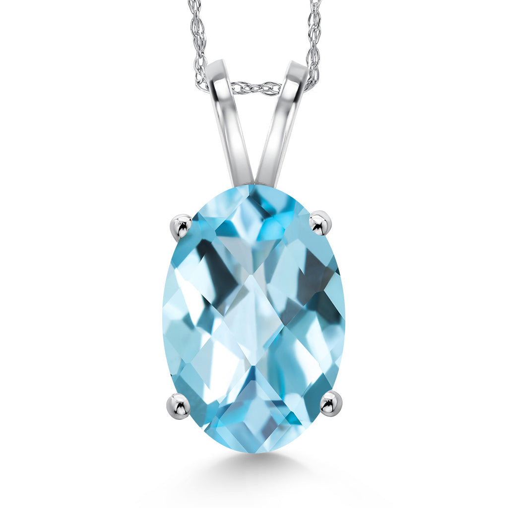Sky Blue Topaz-Checkerboard - November_Pendant in 14K White Gold