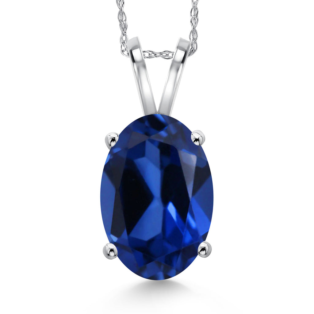 Blue Created Sapphire - September_Pendant in 14K White Gold